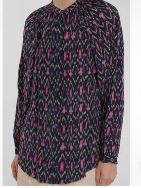 Isabel Marant Black Ikat-Style Button Down with Pink and Cream Accents